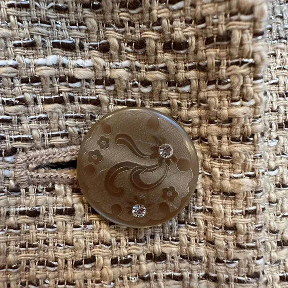 Context Tan Beige Gold Metallic Tweed Blazer Jacket Floral Lining Size 14 - Picture 10 of 15